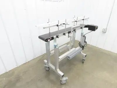 QC Industries 48"L Portable Flat Conveyor 150mm Belt 115V Variable Speed 42FPM