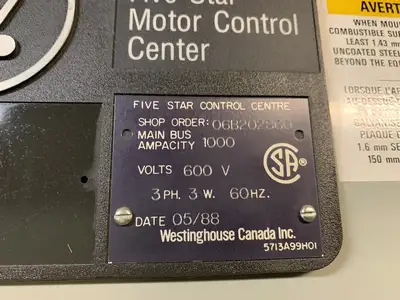 Five Star Double-Sided Motor Control Center (MCC), 600V Max., 1000A, 25 Buckets