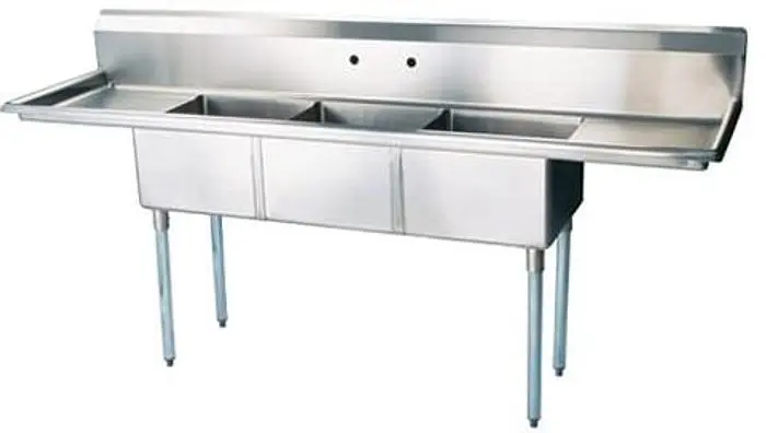 24″ x 24″ x 14″ Corner Drain Three Compartment Sink With Two Drain