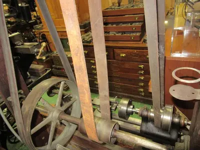 5794-385 Antique American Watch Tool Co. Watchmaker’s Lathe with Wood Enclosure