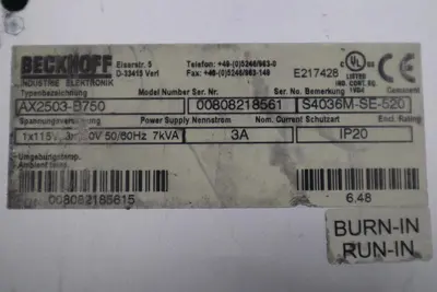 BECKHOFF AX2503-B750 SER 00808218561 SERVO DRIVE STOCK 3437-D