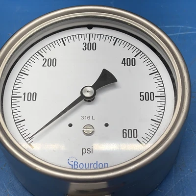 Bourdon 0-600 316L Industrial Pressure Gauge NNB Fast 🇺🇸 Shipping + Warranty