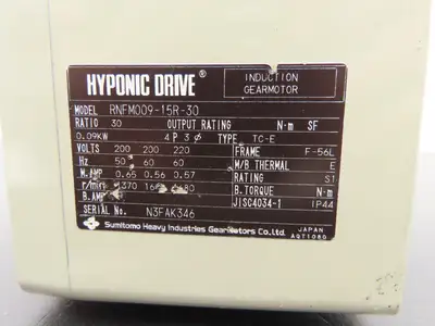Sumitomo Hyponic Drive RNFM009-15R-30 Gearmotor 30:1 Ratio 56rpm 230V 3PH RH