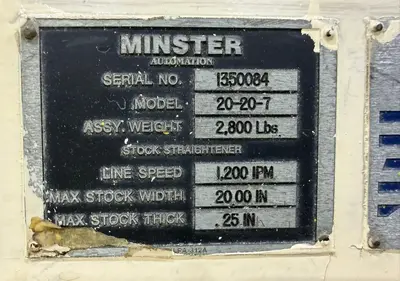 MINSTER 20" X .250 STRAIGHTENER Coil Straighteners | Timco, Inc. (5)