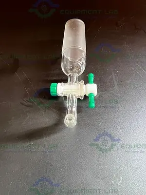 USED CHEMGLASS FLOW CONTROL ADAPTER, 90°, 2MM 29/42 INNER JOINT, W/ PTFE STOPCOCK