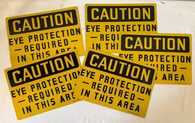 5 Metal Caution Eye Protection Required In This Area Signs