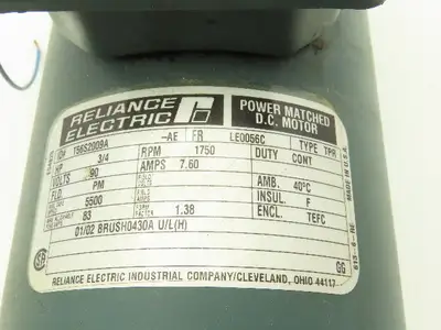 Reliance Electric T56S2009A 90V DC Motor 3/4Hp 7.6A 1750 RPM 56C TEFC