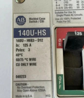 NEW Allen Bradley 140U-H6S3-D12