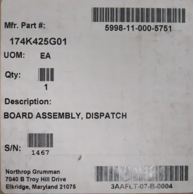 NEW 174K425G01 DISPATCH BOARD 5998-11-000-5751