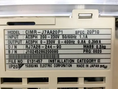 Used YASKAWA CIMR-J7AA20P1 Variable Speed Drives Michigan US | Ideal Machinery #1317012