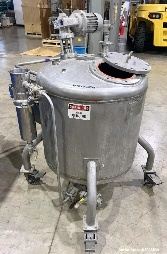 Used Amherst Approximately 75 Gallon 304L Stainless Steel Agitated Pressure Tank