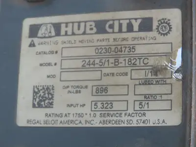 Hub City 0230-04735 Worm Gearbox 5:1 Reducer 350rpm LH 182TC