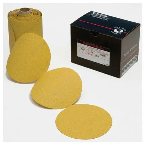 PASCO 6" Gold PSA Sanding Disc Roll 100 Grit No Hole Aluminum Oxide 100 Pack