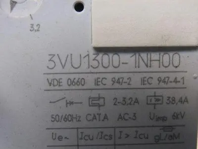 Siemens (1) 3VU1300-1NH00 & (2) 3VU1300-1MG00 Motor Starter W/Buss Connector