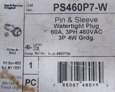 NEW PASS & SEYMOUR PS460P7-W WATERTIGHT PLUG 60A PS460P7W