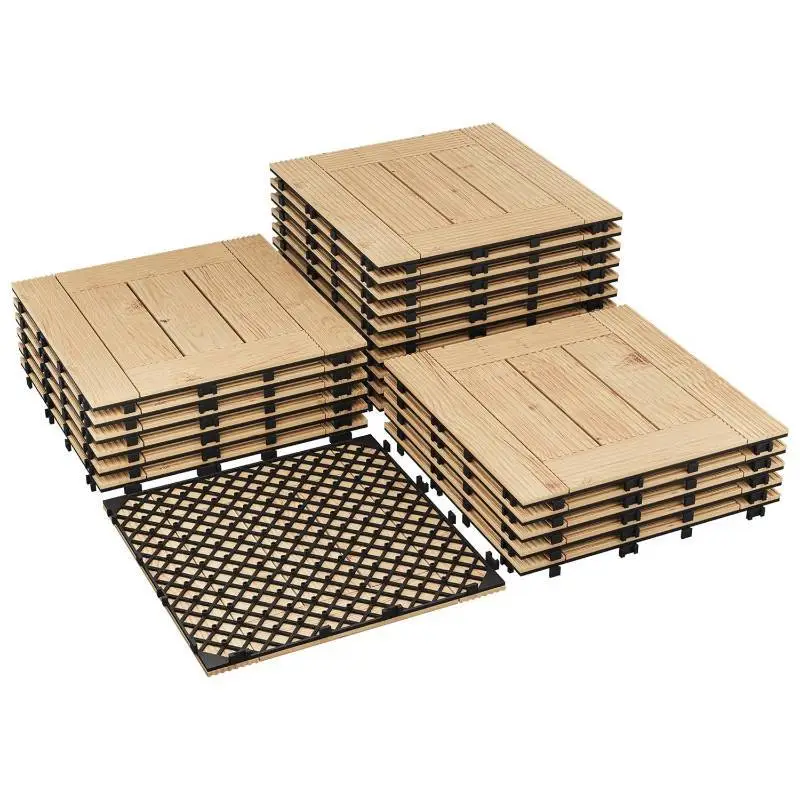 Garvee 22 Piece Solid Acacia Wood Interlocking Patio Deck Tiles