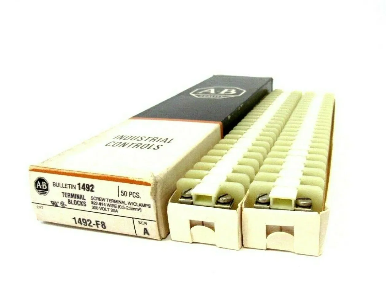 BOX OF 50 NEW ALLEN BRADLEY 1492-F8 TERMINAL BLOCKS SER.A 1492F8