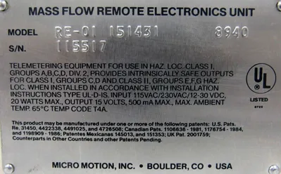 NEW MICRO MOTION RE-01-151431 MASS FLOW REMOTE UNIT RE01151431