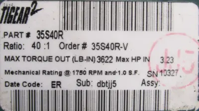 USED BALDOR 35S40R GEAR REDUCER 40:1