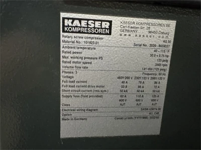 Used 2022 KAESER "AS 30" Rotary Screw & Sliding Vane Air Compressors Texas US | MachineryMax #1486574