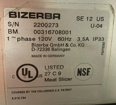 72-0173 Bizerba SE 12 Slicer