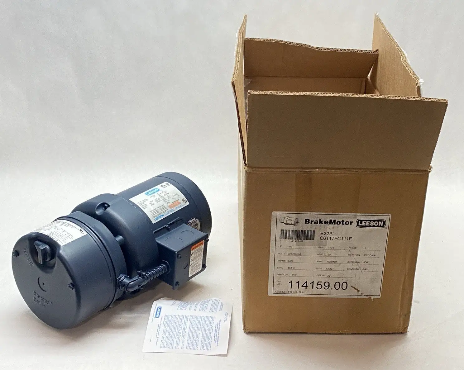 New | in-Stock LEESON Electric Brake Motor 1/2HP 1725RPM 208-230/460V 3PH C6T17FC111F A.C. Motors Michigan US | Maverick Industrial Sales #1400067