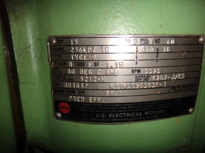 U.S. Electrical Motors 15HP, 3600 RPM, Electric Motor