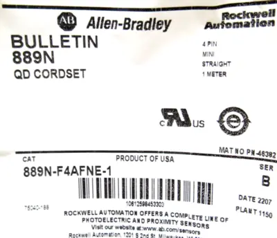 LOT OF 2 ALLEN BRADLEY 889N-F4AFNE-1 CORDSET 889NF4AFNE1 NEW SURPLUS