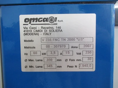 Used 2007 OMGA WOODWORKING MACHINERY V235 FNC Double Miter Saws Minnesota US | Machinesused.com #1307556