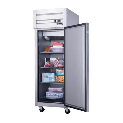 New | in-Stock Dukers New Dukers D28AF Commercial Single Solid Door Top Mount Reach-in Freezer in Stainless Steel Freezers Illinois US | Falcon Restaurant Supply #1376380