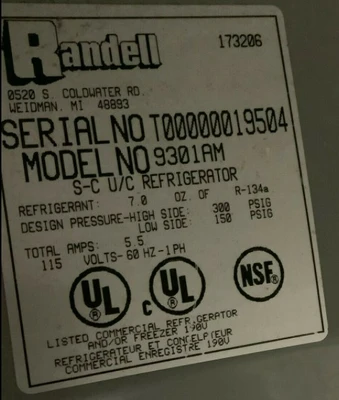 152-0071 Randell 9301AM Undercounter Glass Cooler