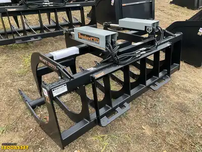 New Tomahawk 72” brush grapple attachment, two hydraulic grapple arms, skid steer quick attach