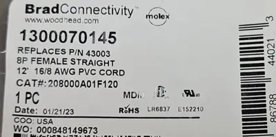 BradConnectivity 1300070145 8P Female Straight Cordset Loc5D9