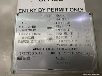 Used 14,000 Gallon 316L Stainless Steel Vertical Tank – Erected Steel Products, API-650, Built 2012