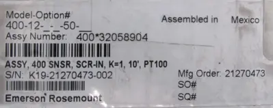 NEW EMERSON ROSEMOUNT 400-12-50 CONDUCTIVITY SENSOR 10FT 4001250