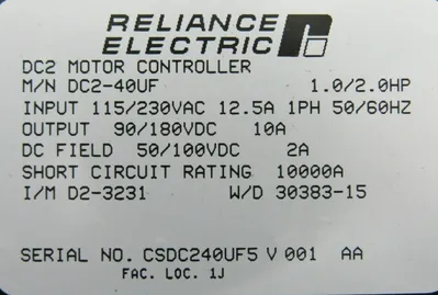 NEW RELIANCE ELECTRIC DC2-40UF MOTOR CONTROLLER DC240UF