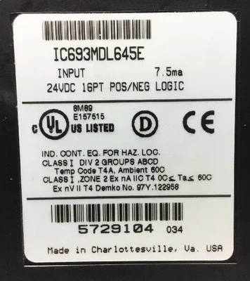 GE Fanuc - IC693MDL645E - Input Module 24VDC 16PT POS/NEG LOGIC 3D-17
