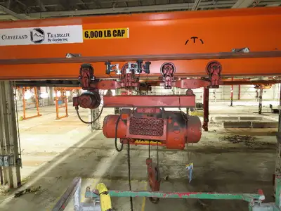 Cleveland Tramrail P&H 3 Ton Single Girder Underhung Bridge Crane 45' 10" Span