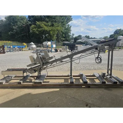 Used 8" wide Incline Belt Incline Conveyor w/ Bag Flattening