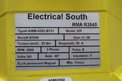 FANUC SERVO MOTOR A06B-0352-B731 MODEL 20 F A06B0352B731