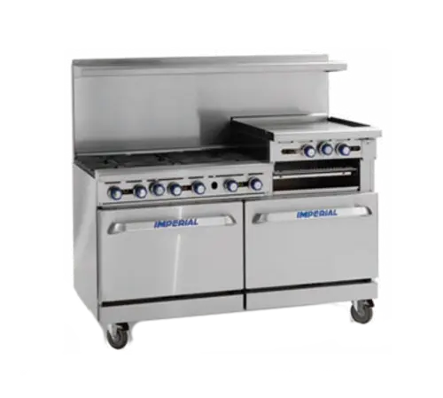 Imperial IR-6-G24 60" 6 Burner Gas Range w/ Griddle & (2) Standard Ovens, Natural Gas