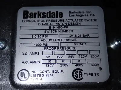 New | in-Stock BARKDALE E1HH90P6 Pressure Switches Ohio US | HGR 24 #1070106