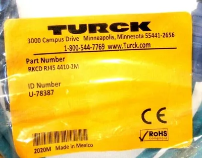 NEW TURCK RKCD RJ45 4410-2M CORDSET U-78387 RKCDRJ4544102M