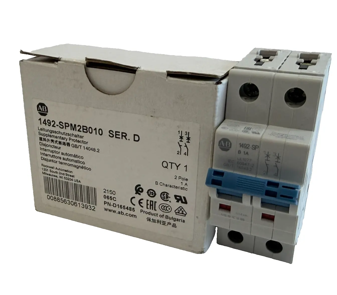 ALLEN BRADLEY 1492-SPM2B010 SUPPLEMENTARY PROTECTOR 1492SPM2B010 NEW, SURPLUS