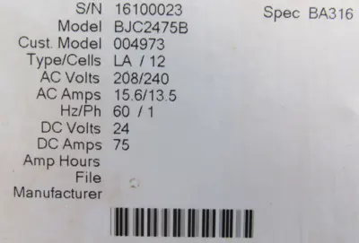 USED BIG JOE 004973 AUTOMATIC SMART BATTERY CHARGER BJC2475B