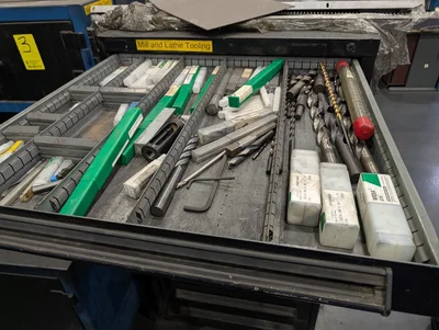 Assorted Mill & Lathe Tooling W/ 12-Drawer Modular Cabinet