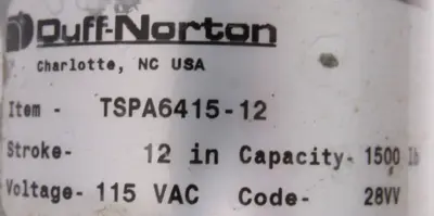 NEW DUFF NORTON TSPA6415-12 ACTUATOR 12" STROKE 1500 LB TSPA641512