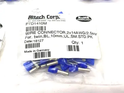 New | in-Stock Altech Insulated Crimp Ferrule 2x14AWG/2.5sqmm 100-PACK, LOT OF 5 Electrical Fittings Michigan US | Maverick Industrial Sales #1390891