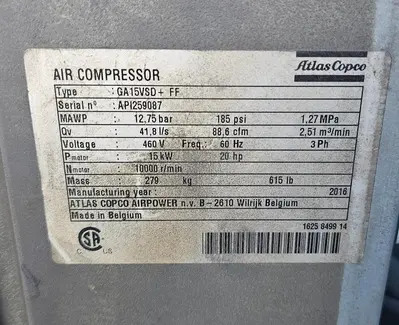 USED 2016 ATLAS COPCO GA15VSD+FF