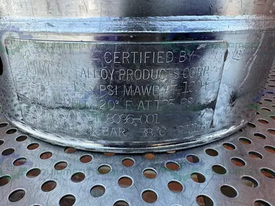 USED ALLOY PRODUCTS 15 LITER STAINLESS STEEL VESSEL 125 PSI W/ 4.5" OPENING